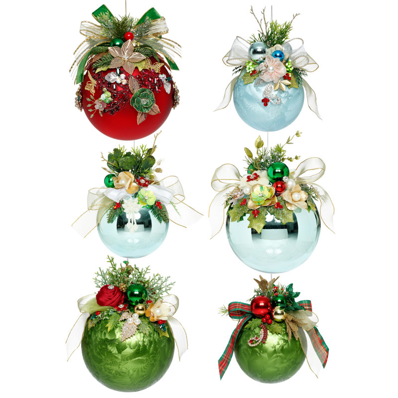 Floral Jeweled Ball Ornament, Set of 6 - 6-8 Inches