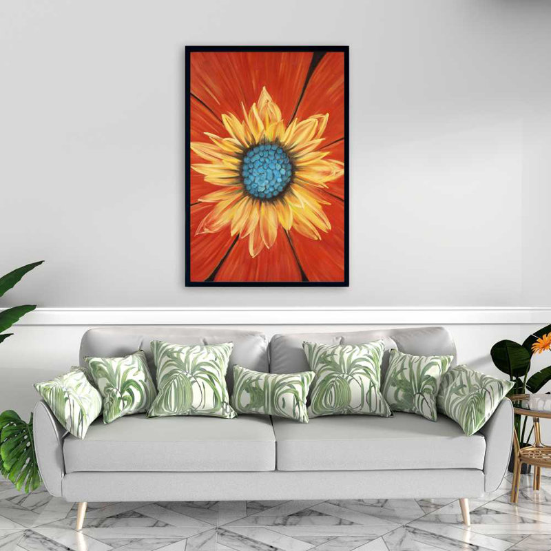 Fleur au milieu - Toile avec cadre orange | Décoration florale