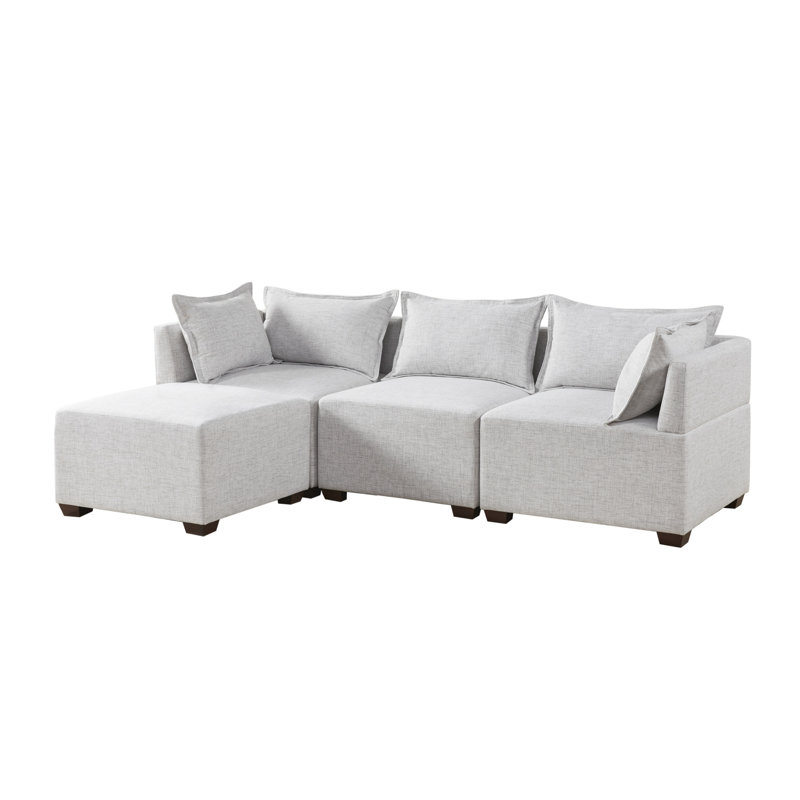 Silver Gray Fabric Modular Sectional Sofa with Ottoman