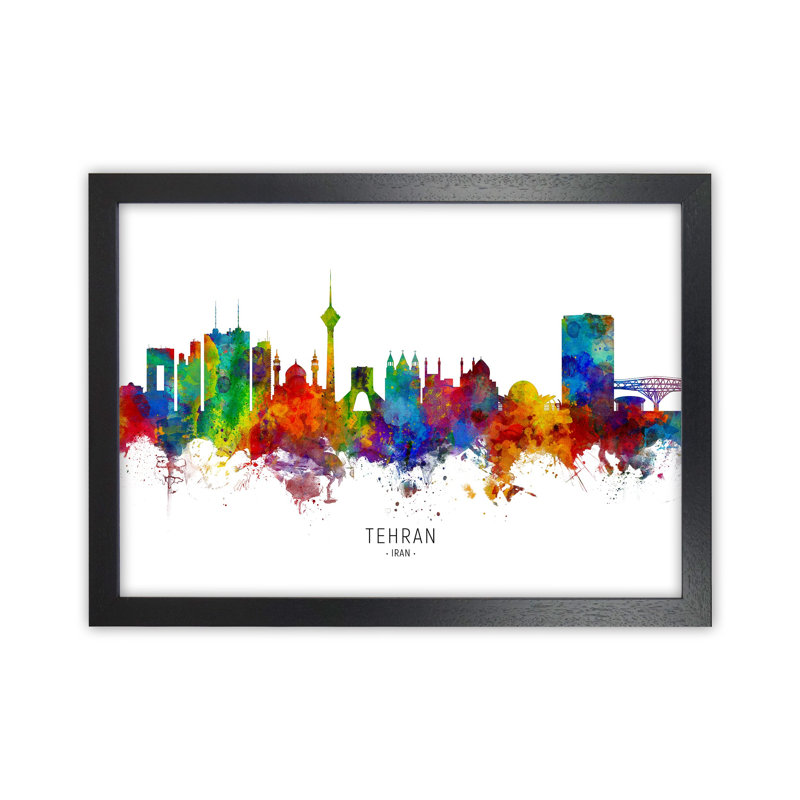 Tehran Iran Skyline by Michael Tompsett - Print, Black Framed, 46cm H x 63cm W x 3cm D