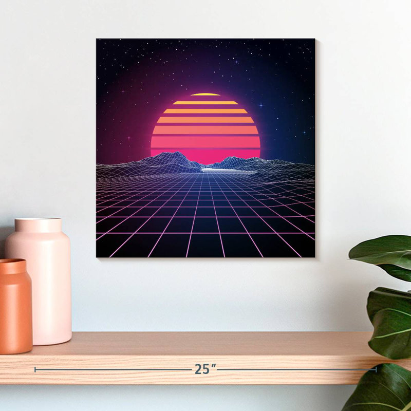 Coucher de soleil Kelan rétro des années 1980, H 16 po x l 16 po
