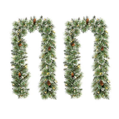 6' Pre-Lit Frosted Greenery Pinecones Christmas Garland with Lights -  Primrue, A3194C96510843C7B24D87E4C08FBB5D