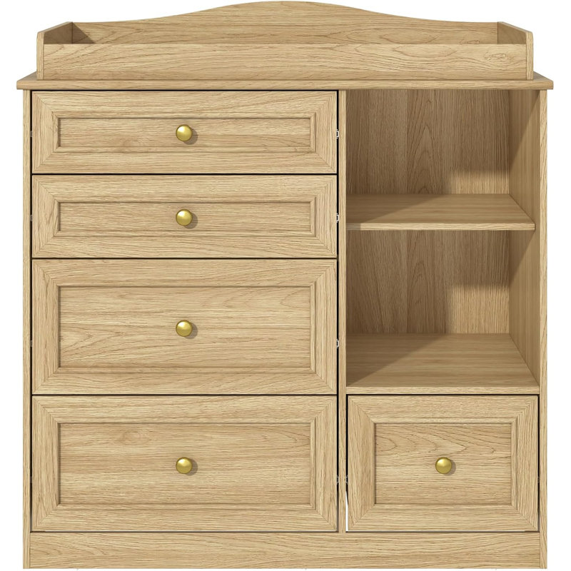 Commode à langer avec 5 tiroirs et 2 tablettes, 19.4"D x 35.4"W x 37.1"H, Bois naturel