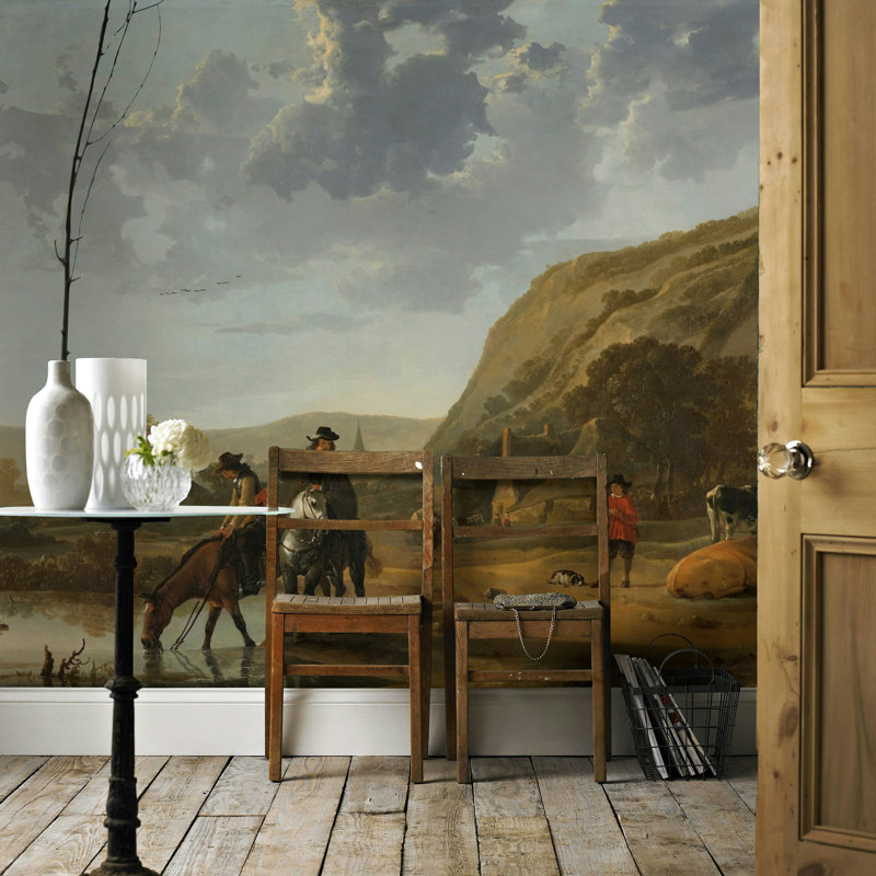 Papier peint campagne hollandaise, rivière pastorale, L 200 po x L 120 po