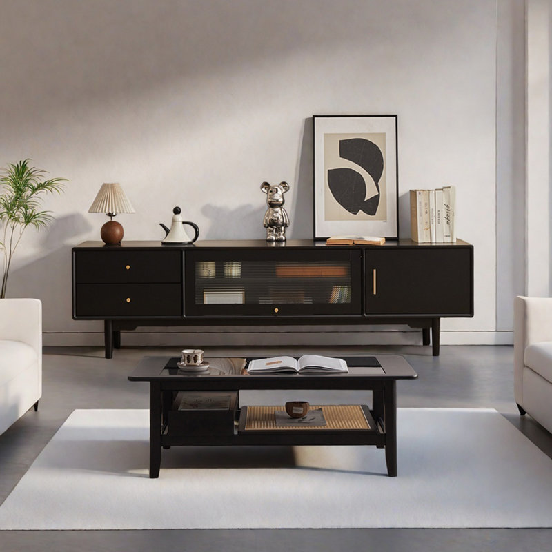 Meuble télé et table basse en hévéa