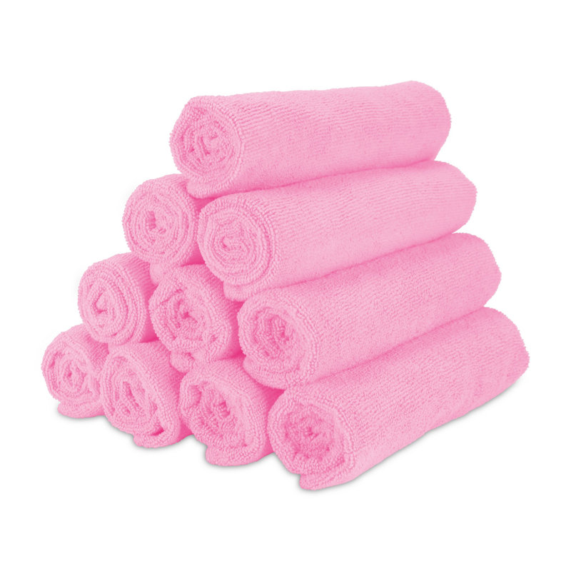 Miktat Smart Choice 300 GSM Light Weight Microfiber 16x27 Hand Towel (Pack of 12), Pink