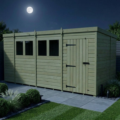 Total Sheds 14ft x 7ft Pent Garden Shed - Single Door - With Windows - Pressure Treated Timber - UK Manufactured