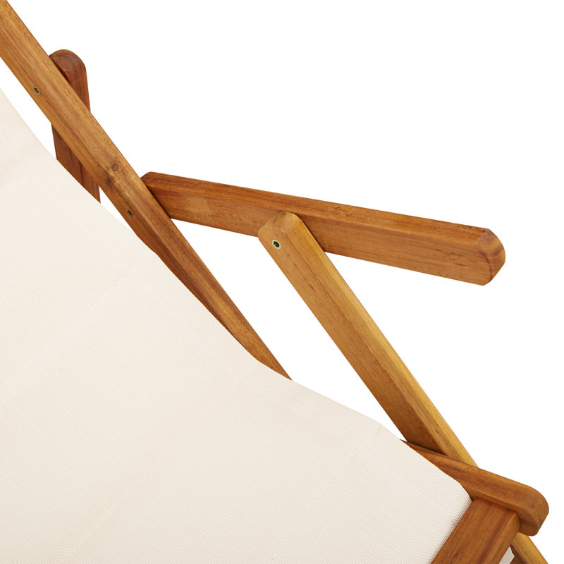 Beach Chair with Cushion Folding Solid Acacia Wood Garden Lounge Patio, Cream