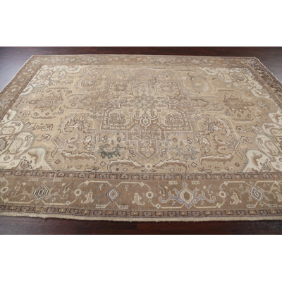 Tapis persan à motif rétro Heriz Zeeshan Zeeshan noué à la main 8 x 12
