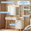Bureau de meuble-lavabo avec miroir à trois côtés pliable 3 couleurs d'éclairage, 2 barres d'alimentation USB et 5 tiroirs