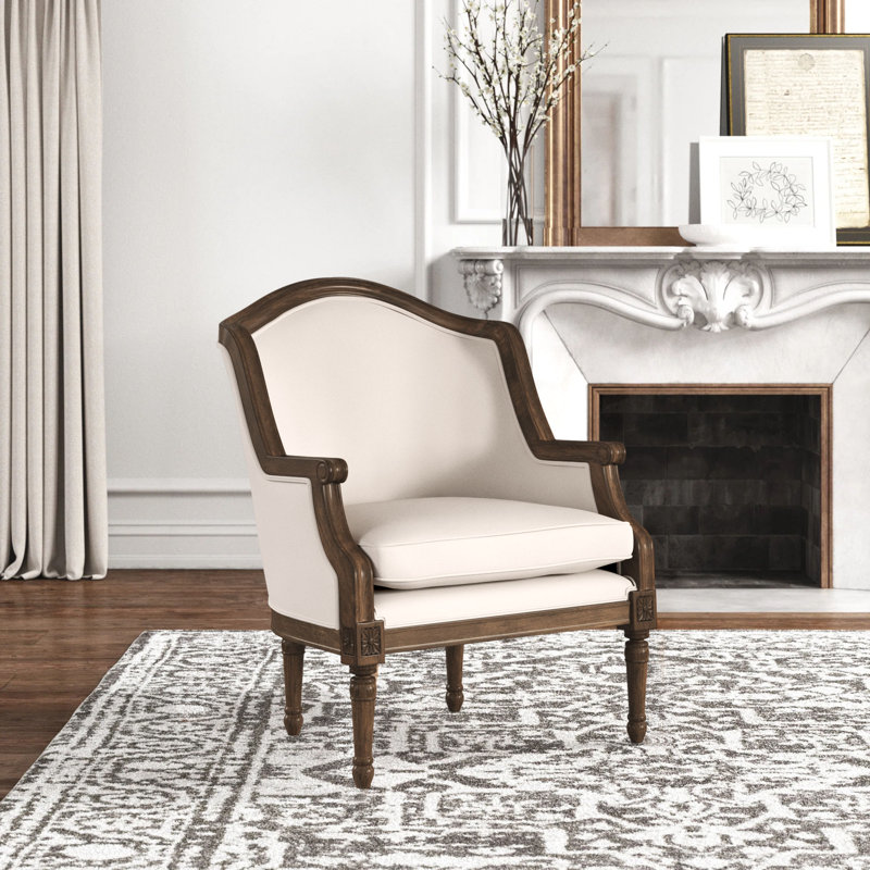 Fauteuil de 27,75 po Atanasio, Mélange de lin blanc, Marron foncé