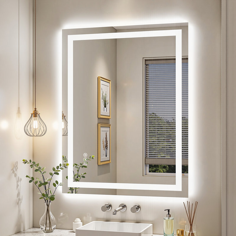 Lunara UL Certified Front Light and Backlit LED Anti-Fog Bathroom Vanity Mirror 5mm Premium Tempered Glass, 36" x 30"
