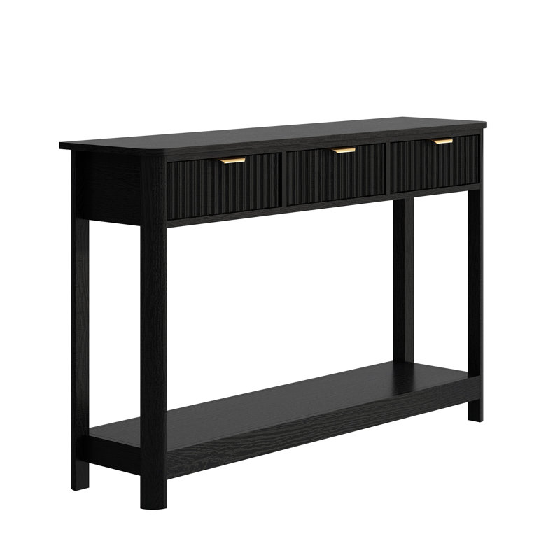 Denise 47.2" Console Table with 3 Fluted Drawers, Black, Black