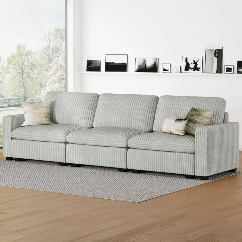 Hymes 101.5'' Wide 3-Seat Sofa Modular Sectional Sofa Apartment Storage Couch With Detachable Cushion Cover, Gray Corduroy