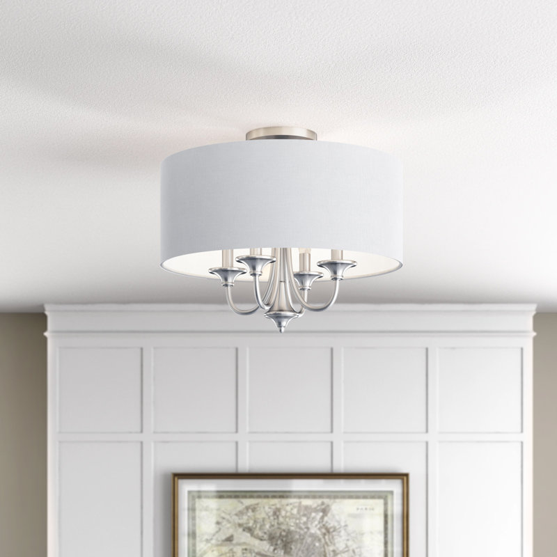 Bhushan Fabric Semi Flush Mount, Satin Nickel