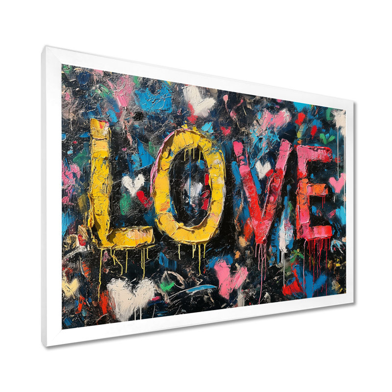 Love Pop Art Graffiti Artwork - Pop Art Wall Art Living Room, Toile encadrée blanche avec une seule photo