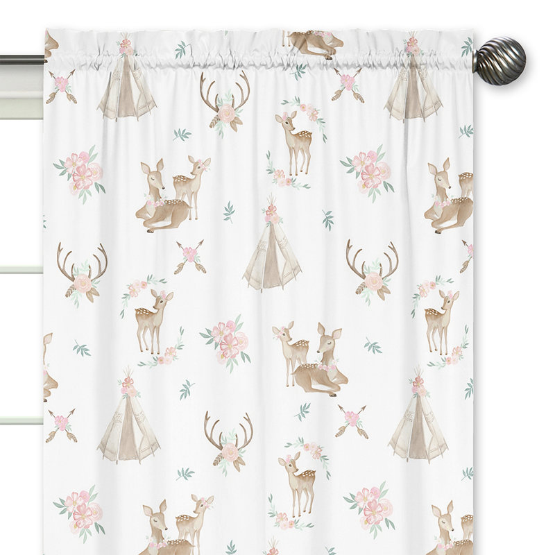 Deer Floral Semi-Sheer Rod Pocket Curtain Panels