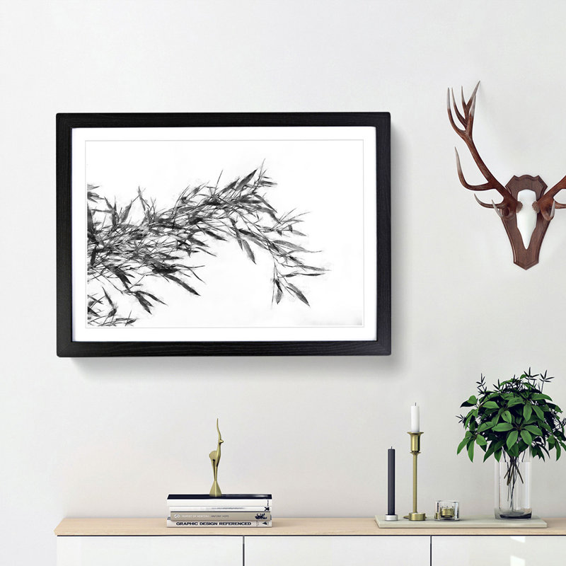 Leaves of a Bamboo Plant - Picture Frame Graphic Art Print, 62cm H x 87cm W x 2cm D, Black Framed