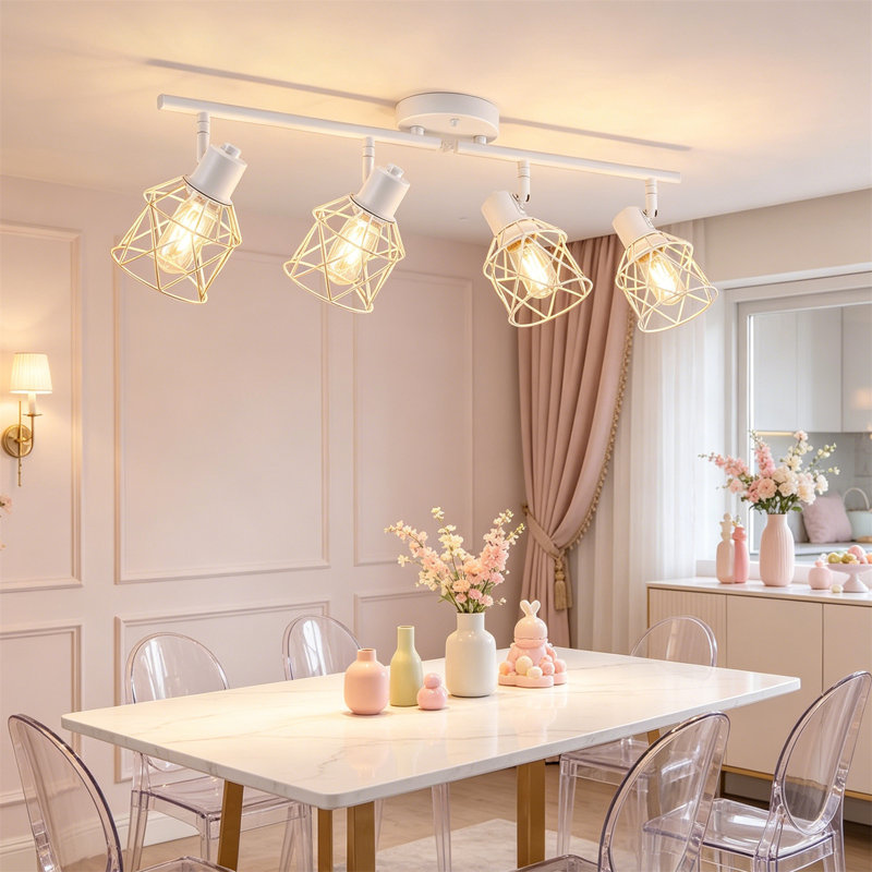 Semi Flush Mount Ceiling Light, 4 Lights, White
