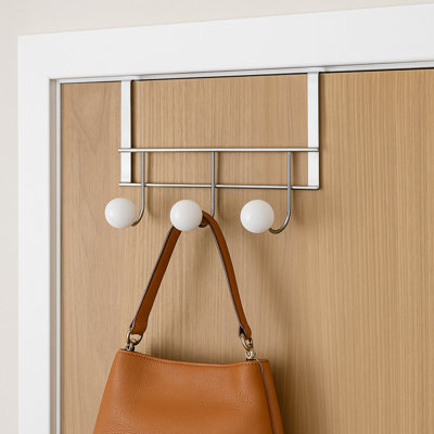 Over the Door Coat and Hat 3 Hooks BIG BALLS Rail-Rack White