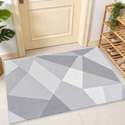 Tapis gris 1PC en mosaïque triangulaire, élégant tapis décoratif polyvalent, facile à nettoyer et à entretenir, meuble idéal pour la chambre à coucher, le salon, le couloir, le vestibule, le dortoir et le bureau afin de rafraîchir l'ambiance intérieure de votre maison
