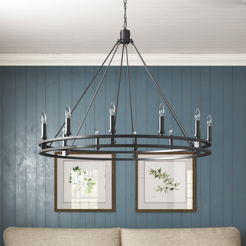 Henricks 12 - Light Dimmable Wagon Wheel Chandelier