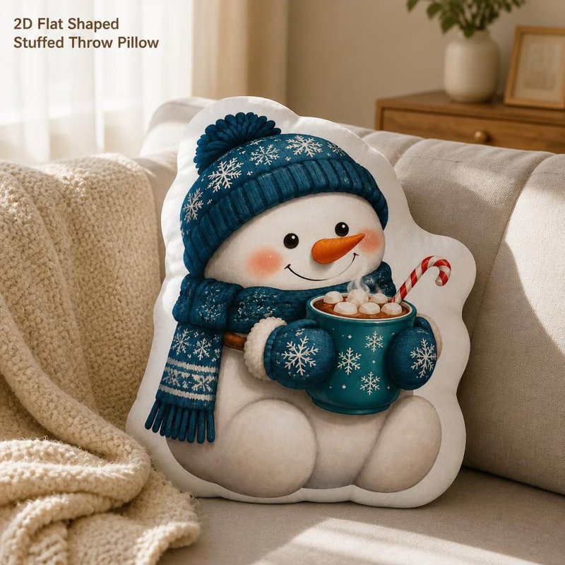 1 tasse de cacao d'hiver bonhomme de neige avec écharpe, impression à plat en 2, 2 pièces, 55 cm