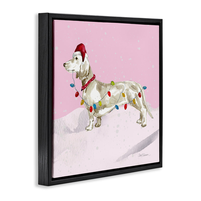 Cadre flottant Christmas Lights Dachshund, design par Carol Robinson, H 18 po x l 18 po, Cadre flottant noir de jais