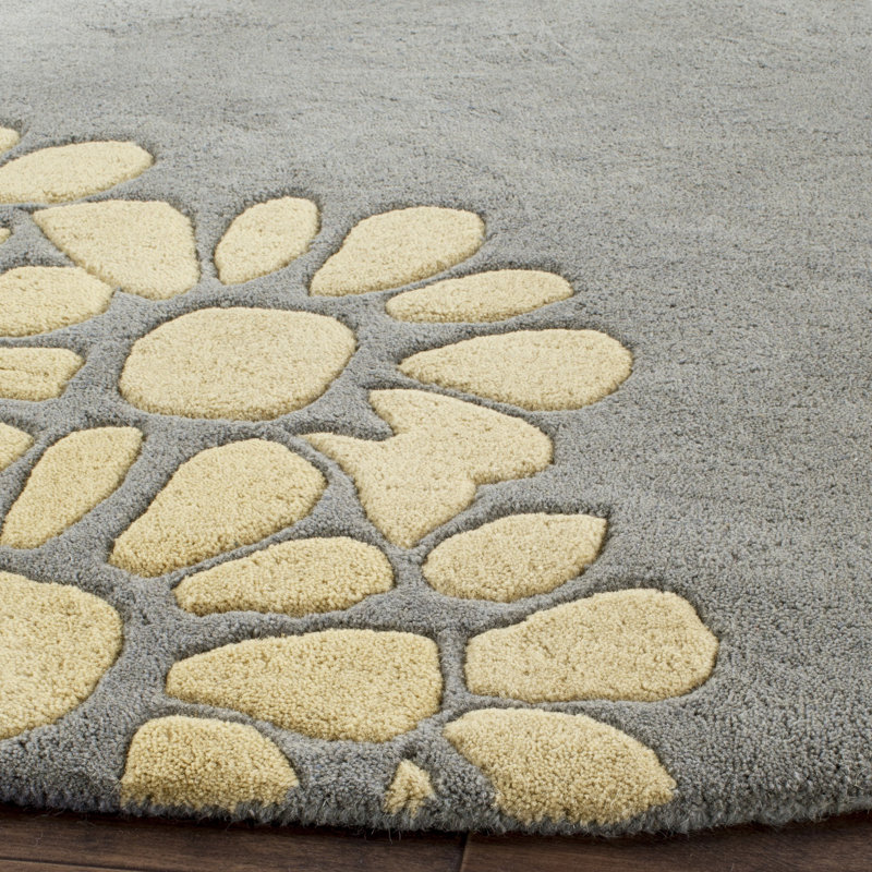 Tapis floral en laine / coton touffeté à la main Coreatha, Rond 6 pi