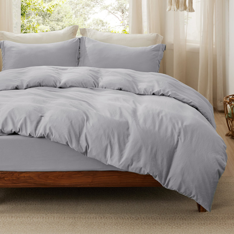  Bedsure Duvet Cover King Size with Fitted Sheet - 4 Pieces Prewashed Cotton-Like Extra Soft Bedding Set, Light Gray