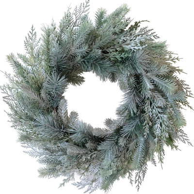 Couronne de pin et de cèdre - Vert et blanc - Couronne de Noël réaliste enneigée pour porte d'entrée, porche, fenêtre, décor intérieur / extérieur des Fêtes