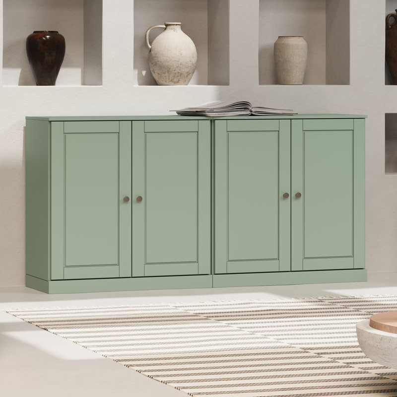 100% Solid Wood 64" Sideboard with Solid Doors, 4-Drawers and Adjustable Shelves, Sage