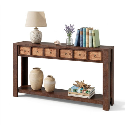 Farmhouse Console Table with 2 Drawers & Open Shelf, 54" Two-Tone Entryway Table for Hallway, Living Room, Behind Sofa - Sturdy l-Shape Legs, Scratch-Resistant MDF Storage Accent Table.