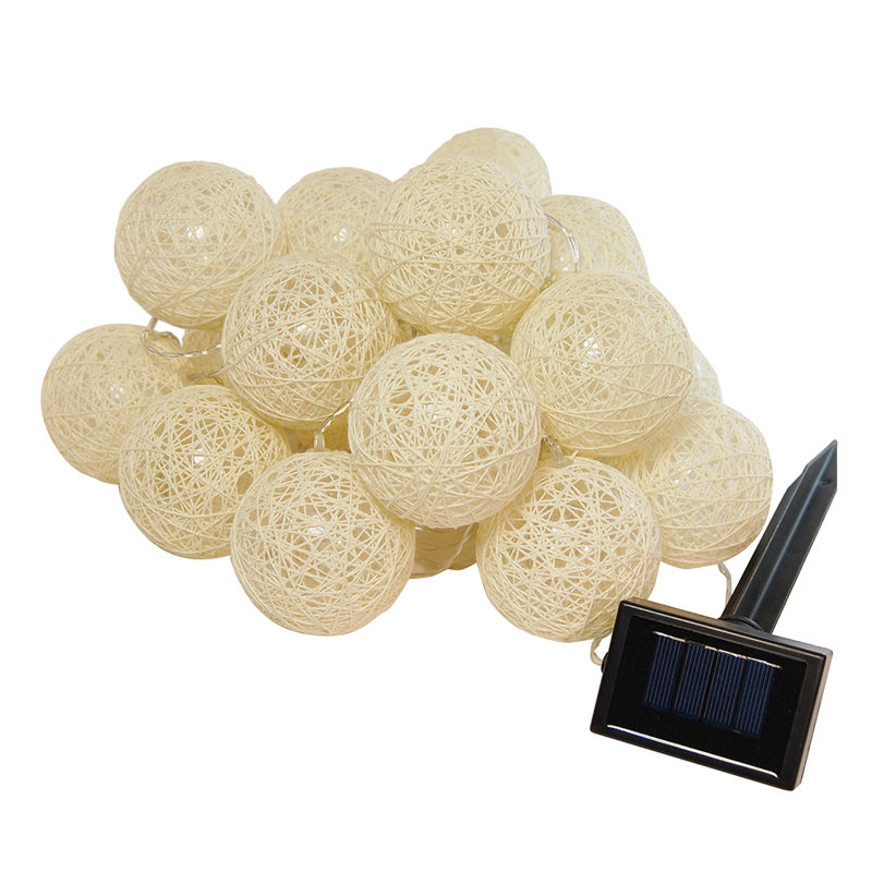 Solar Powered String Lights with 20 Soft White Cotton Globes