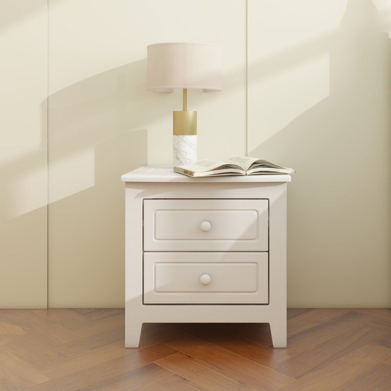 2-Drawer Nightstand for Bedroom, Mid Century Retro Bedside Table with Classic Design, White