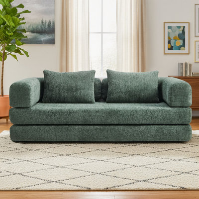 Canapé-lit convertible pliant, grand lit en chenille de 79 po avec accoudoirs amovibles, canapé 2 places sans assemblage, futon double pour le salon et la chambre à coucher