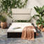 Double chaise longue d'extérieur en osier PE avec dossier réglable à 5 positions, auvent courbé et table d'appoint escamotable-133013733
