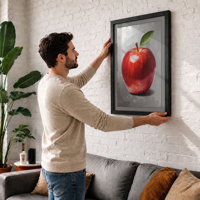 Crimson Apple Study Botanical - Framed Print, A4 - 29.7 x 21.0 cm, Black