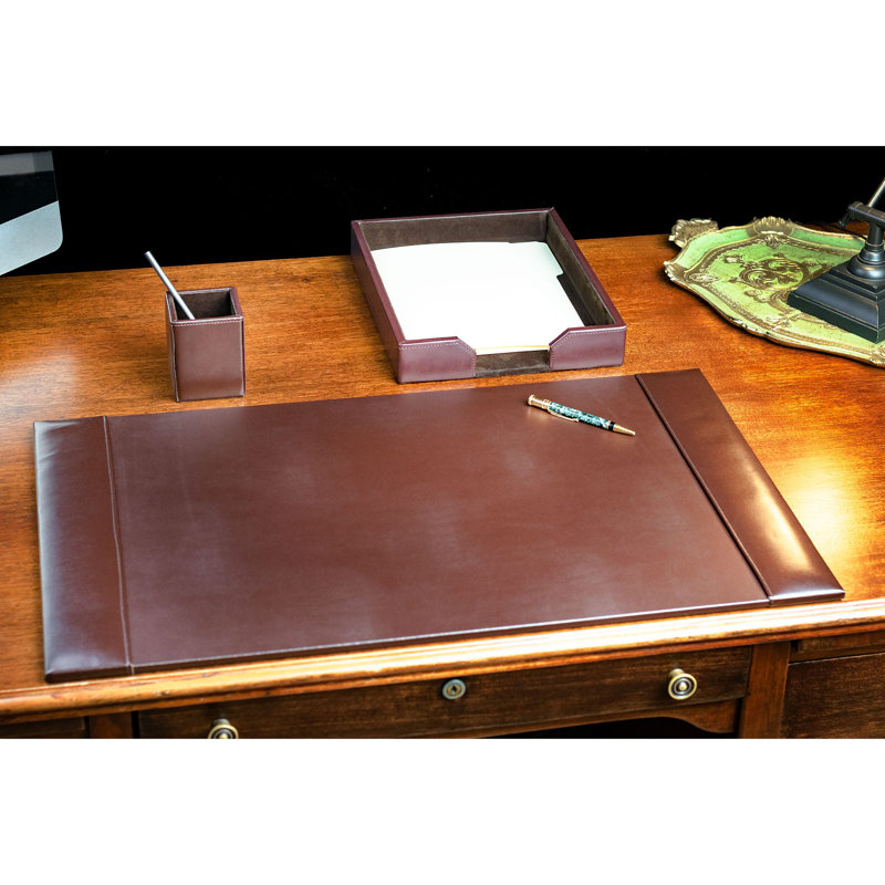Dark Brown Bonded Leather 3-Piece Desk Organizer Set