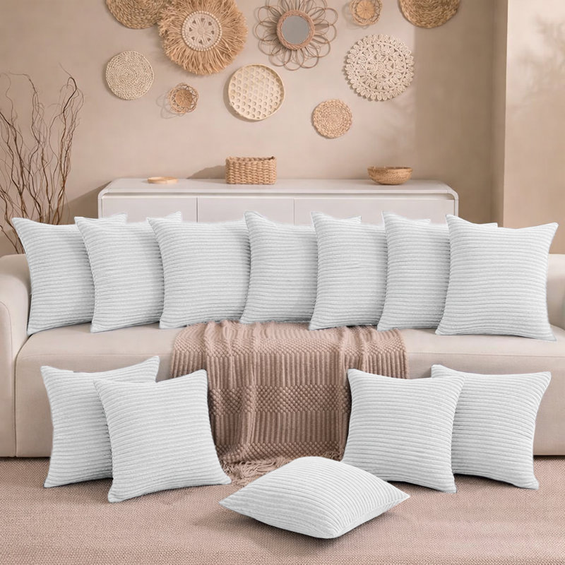 Aspire Homeware Striped Square Velvet Cushion Cover, White, Pack of 12
