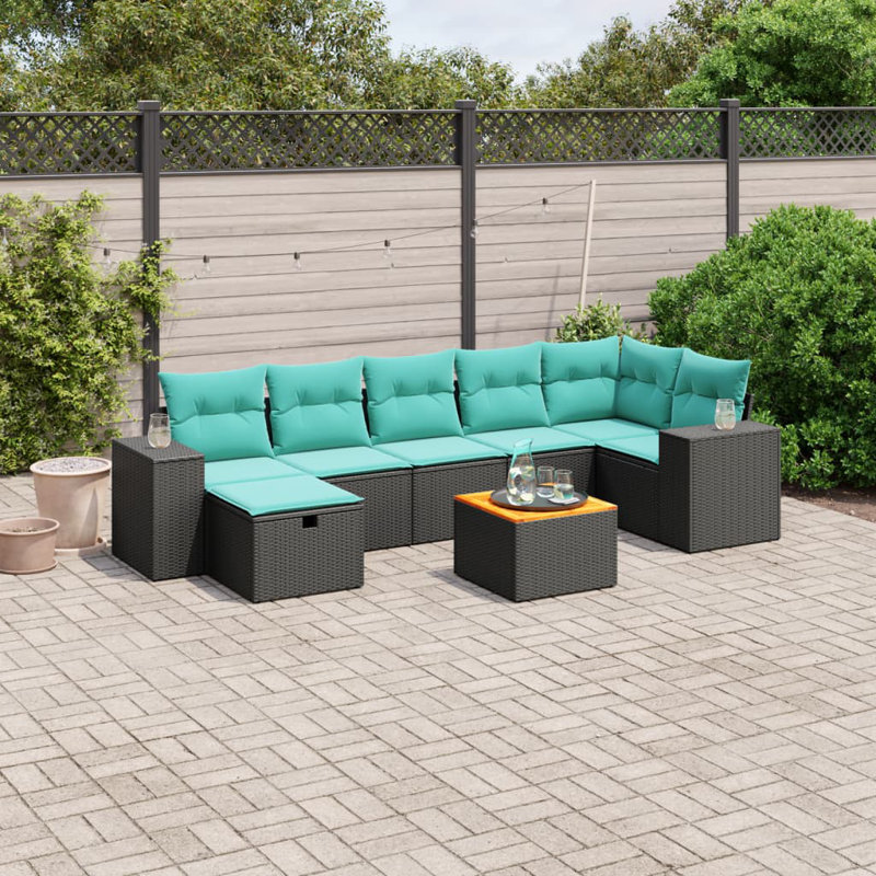  Ensemble de canapé de patio 8 pièces avec coussins en rotin de polyester gris, Bleu clair, Noir