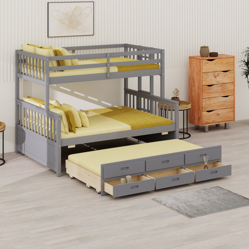 Bunk Bed With Trundle, Separable Bunk Bed With Drawers, Grey