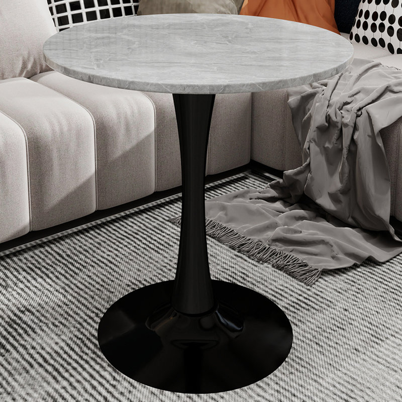 Table d'appoint ronde à plateau en marbre avec base piédestal conique, idéale pour le salon, design minimaliste moderne
