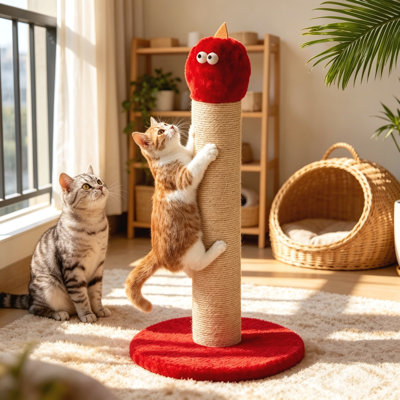 Tall Indoor Cat Scratching Post, Natural Sisal Cat Scratcher with Monster Style, Sturdy Wood Base for Kittens and Cats
