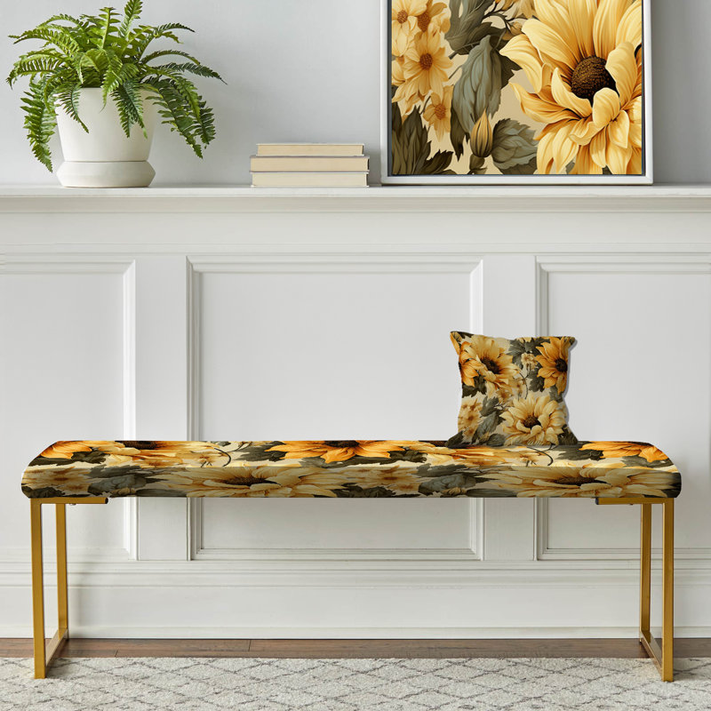 Murrill - Floral Upholstered Gold Bench