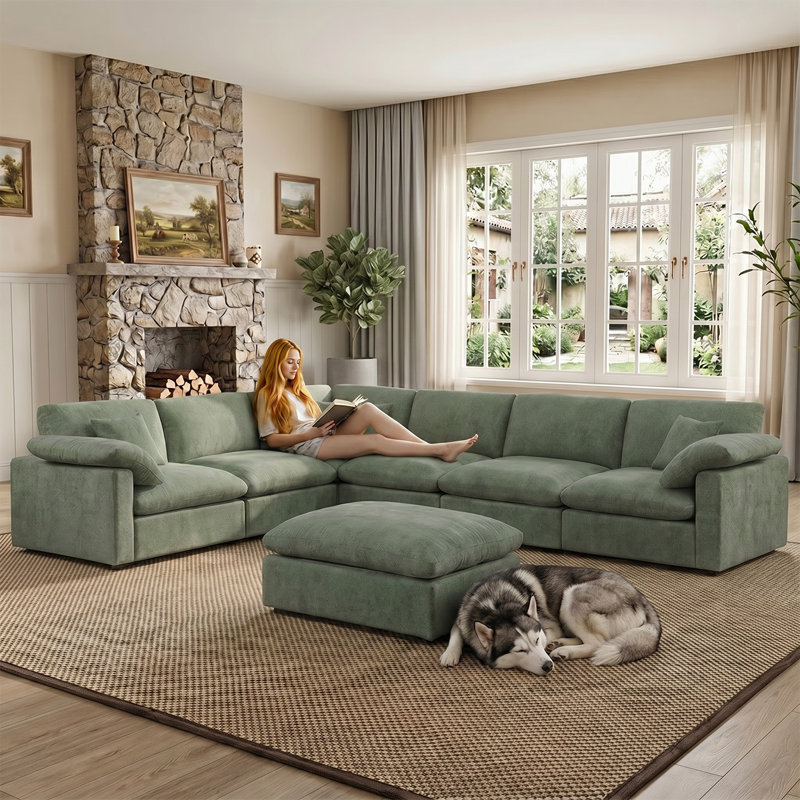 7 Piece 144" Chenille Sectional Sofa Oversized Modular Reversible Deep Seat Cloud Couch With Corner & Removable Ottoman