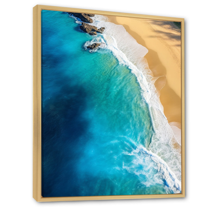 Vagues aériennes, plage, évasion II - art mural plage, Cadre flottant brun, H 44 po x l 34 po