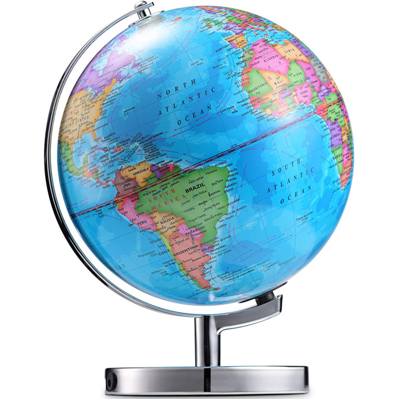 Illuminated Globe of the World with Stand, Rotating World Globe, Light Up Nightlight for Children