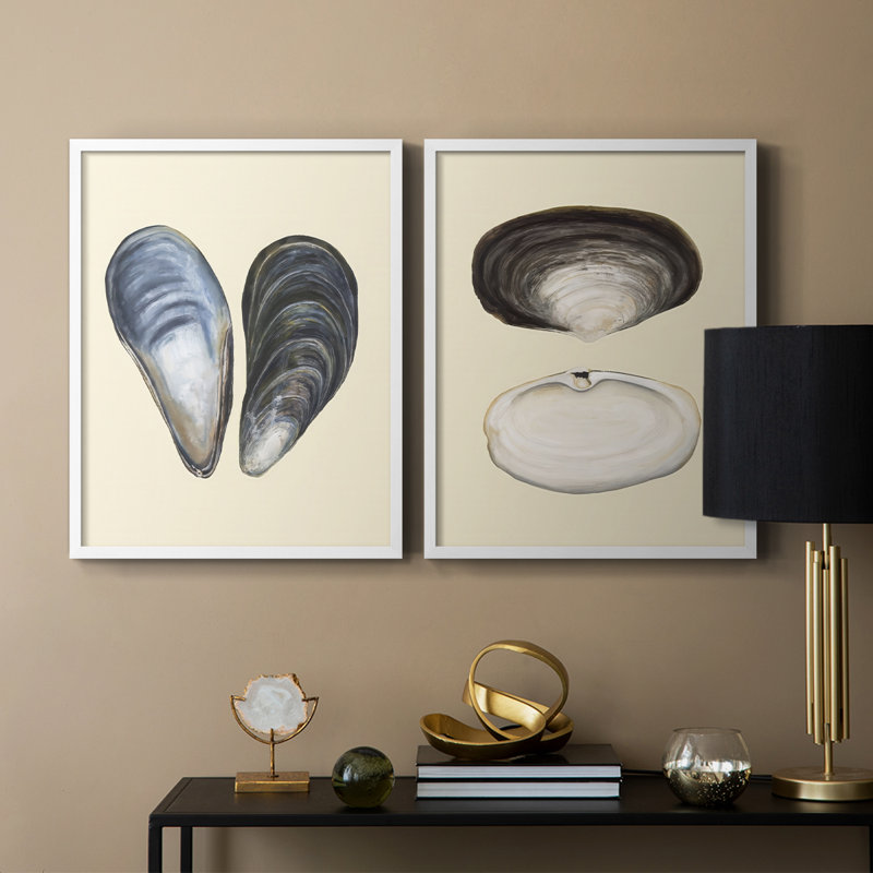 Coquilles bivalves I-Premium, reproduction encadrée - prête à être accrochée - aucun clou requis - aucun clou requis, Blanc
