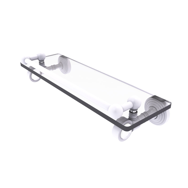 Jarrell Glass Bracket Shelf with Towel Bar, Matte White, 3.5" H x 16" W x 5.5" D